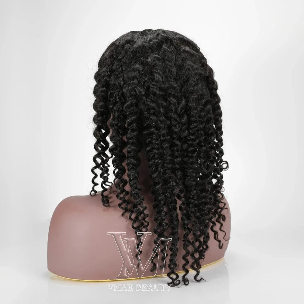 14 Inches / 3A VMAE Mongolian Virgin Cuticle Aligned Raw Hair Afro Kinky Curly U Part Human Hair Wig with Lace Base Style 4C for Black Women