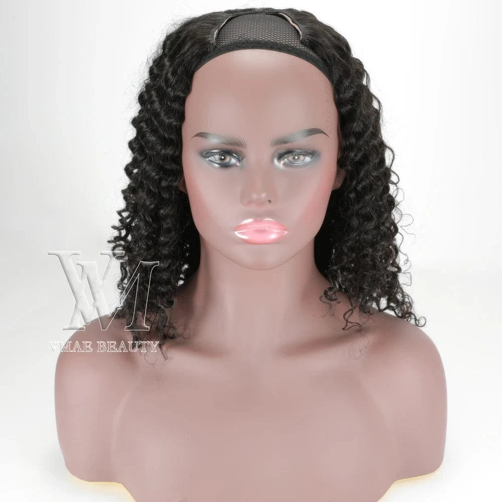 14 Inches / 3B VMAE Mongolian Virgin Cuticle Aligned Raw Hair Afro Kinky Curly U Part Human Hair Wig with Lace Base Style 4C for Black Women