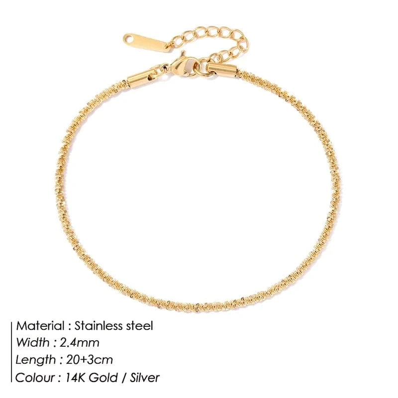 14K Gold / Bling Cauliflower Anklet eManco Simple Gold Silver Foot Chain Anklets 316L Stainless Steel Ankle Bracelets Fashion Adjustable Link Foot Jewelry Women