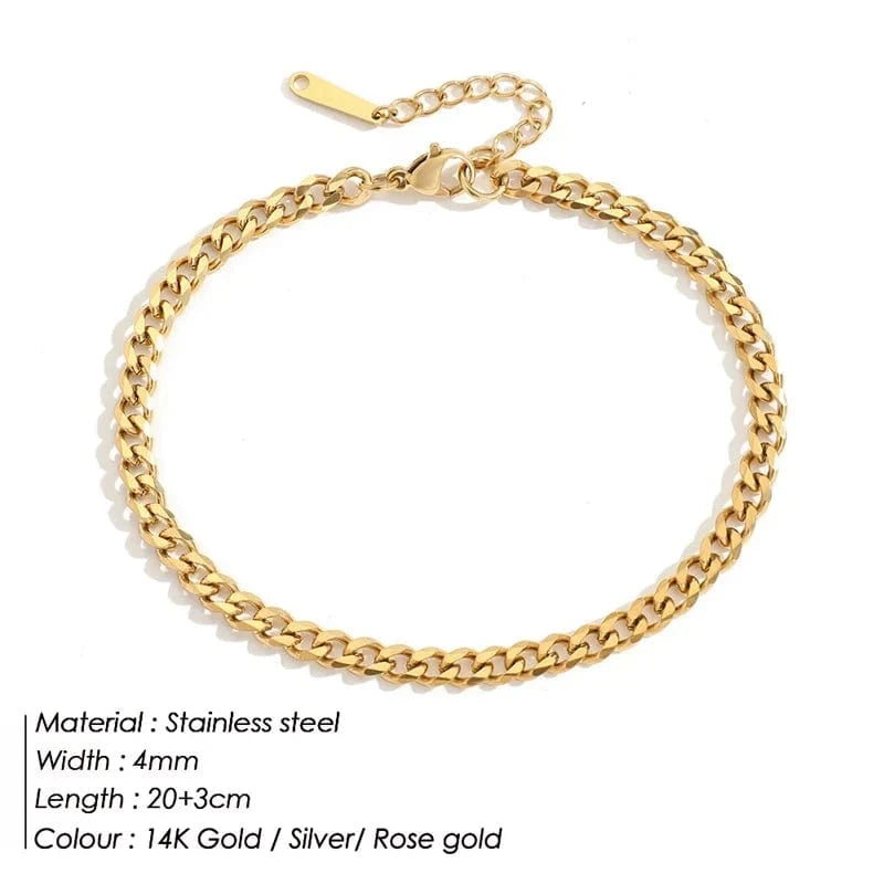 14K Gold / Cuban Chain Anklet eManco Simple Gold Silver Foot Chain Anklets 316L Stainless Steel Ankle Bracelets Fashion Adjustable Link Foot Jewelry Women