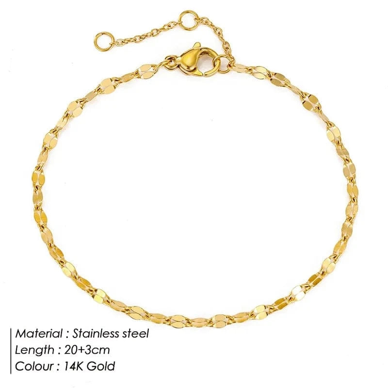 14K Gold / Lip Chain Anklet eManco Simple Gold Silver Foot Chain Anklets 316L Stainless Steel Ankle Bracelets Fashion Adjustable Link Foot Jewelry Women