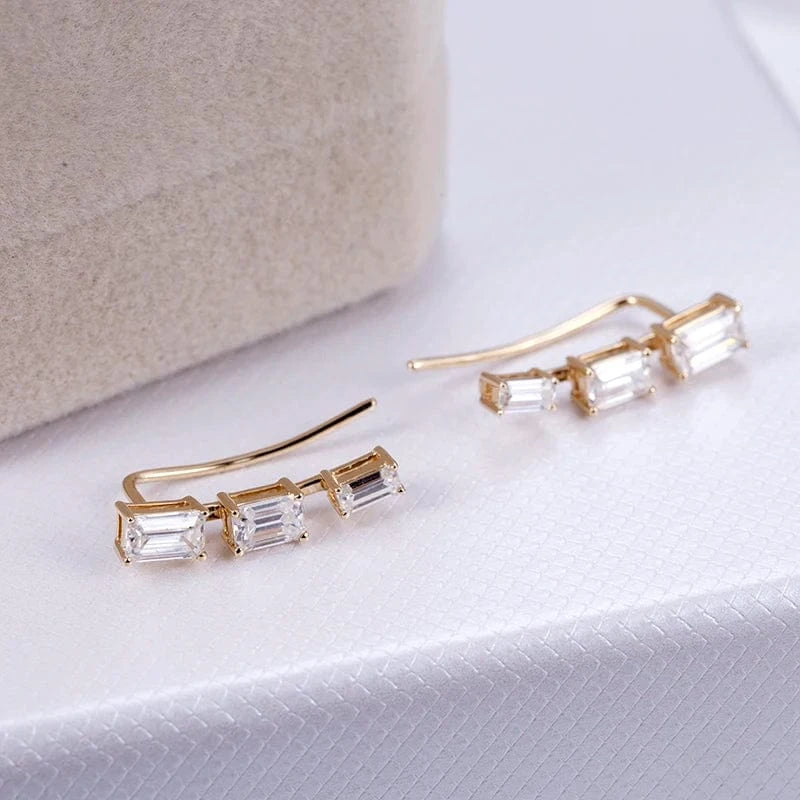14k gold New design Gift party engagement wedding Jewelry three diamond stones 14k Gold moissanite Earring