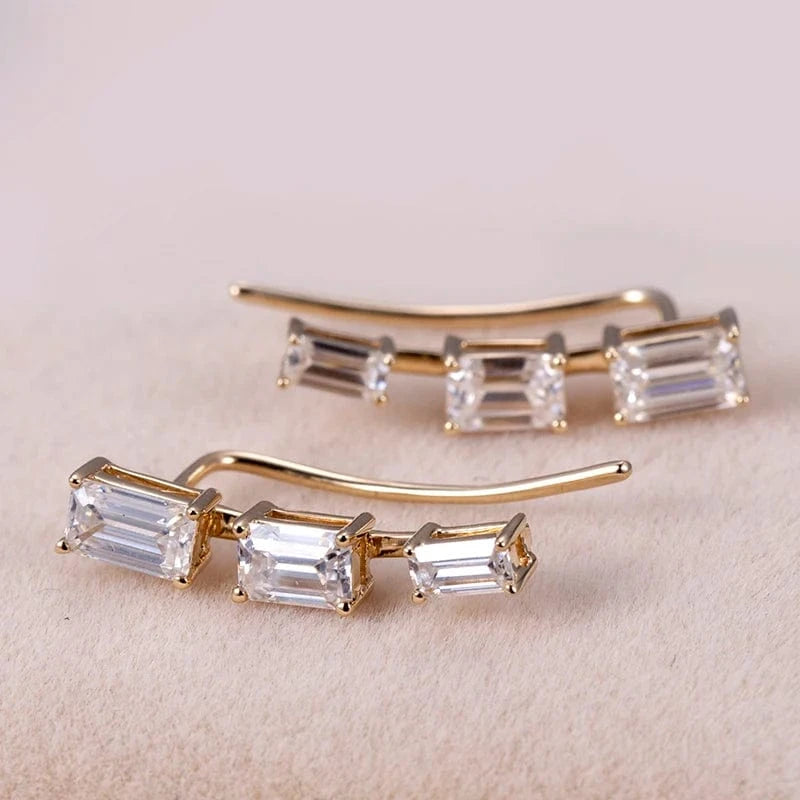 14k gold New design Gift party engagement wedding Jewelry three diamond stones 14k Gold moissanite Earring