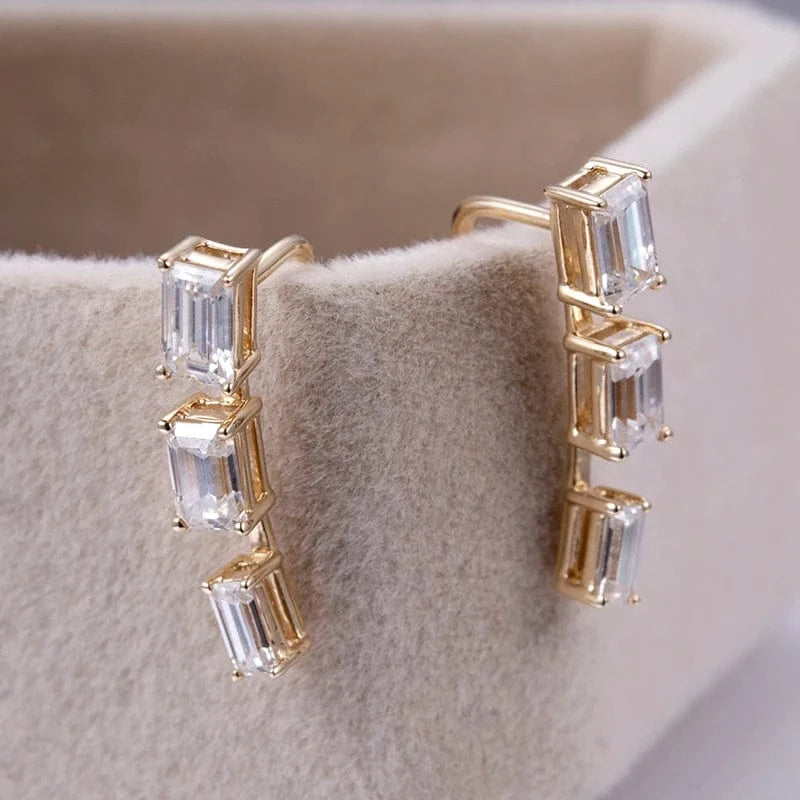 14k gold New design Gift party engagement wedding Jewelry three diamond stones 14k Gold moissanite Earring