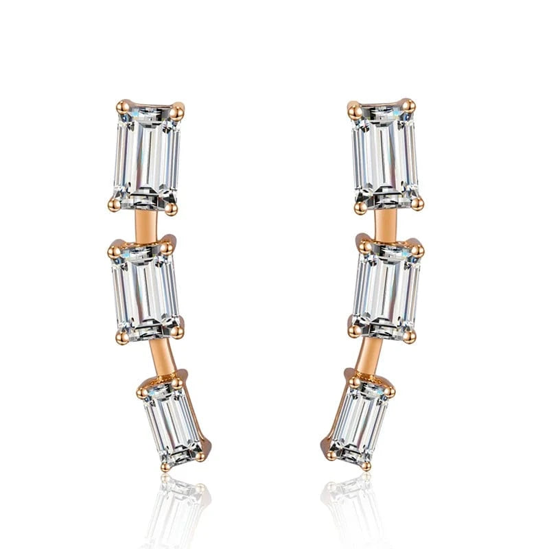 14k gold New design Gift party engagement wedding Jewelry three diamond stones 14k Gold moissanite Earring