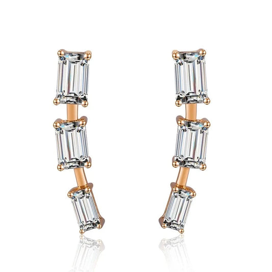 14k gold New design Gift party engagement wedding Jewelry three diamond stones 14k Gold moissanite Earring