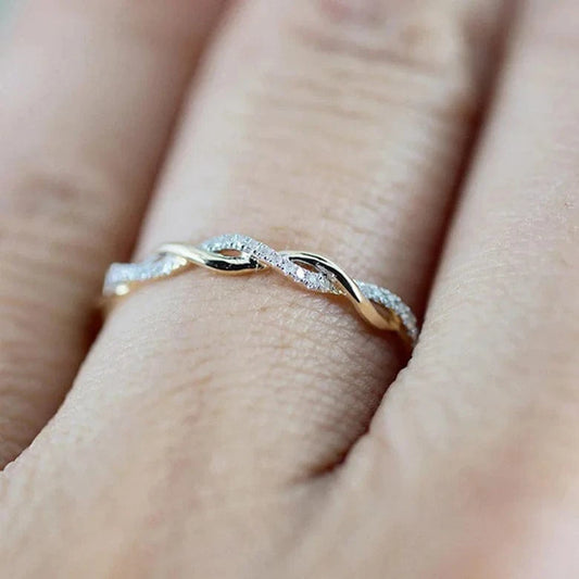14K Gold Plated Cubic Zirconia Twisted Rope Eternity Band for Women Promise Ring for Girls FBA Dropship