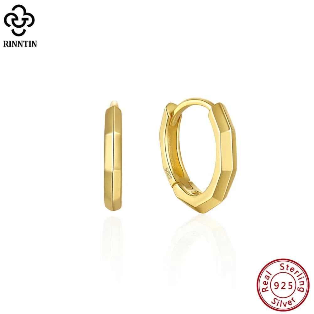 14K Gold Plated RINNTIN APE91 Fine Jewelry Minimalism 925 Sterling Silver Earrings 14K Gold Plated Huggie Hoop Earrings