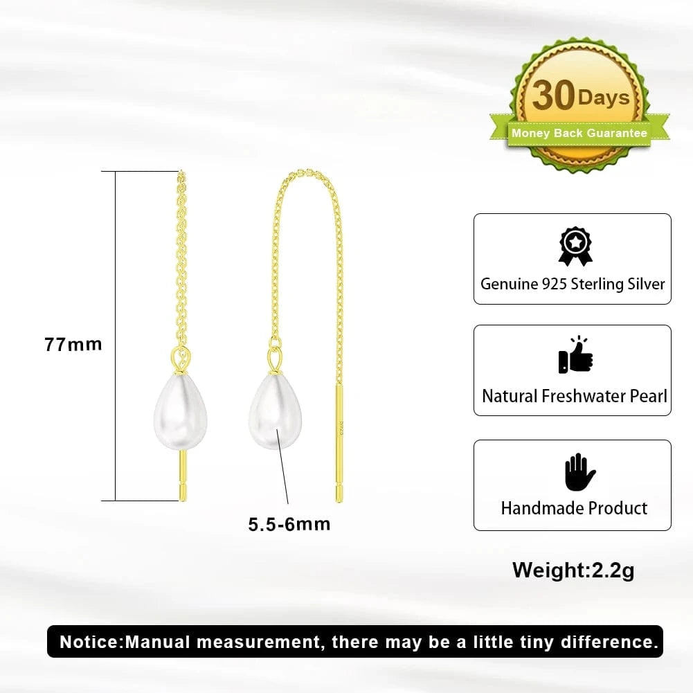 14K Gold Plated RINNTIN GPE75 Fashion Silver Jewelry 2023 Real Pearl Drop Earrings Zircon Link Chain Pendent Earrings Women Jewelry Freshwater