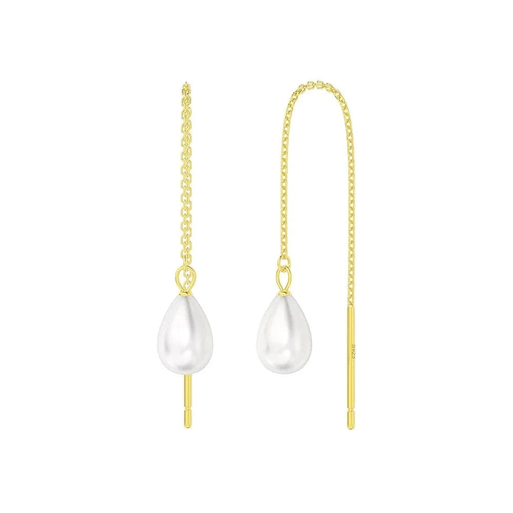 14K Gold Plated RINNTIN GPE75 Fashion Silver Jewelry 2023 Real Pearl Drop Earrings Zircon Link Chain Pendent Earrings Women Jewelry Freshwater