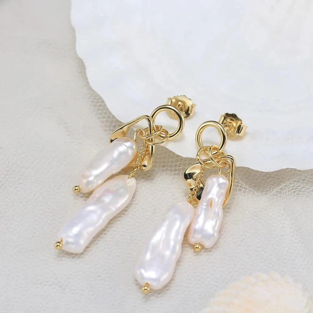 14K Gold Plated RINNTIN GPE86 Designer Fine Jewelry Earrings Stud 925 Sterling Silver Irregular Baroque Freshwater Pearl Charm Drop Earrings