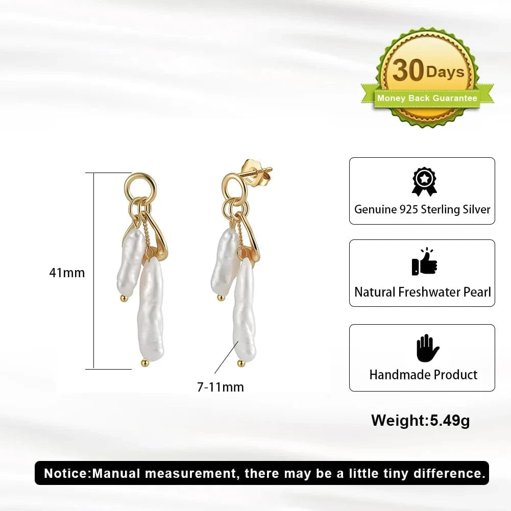 14K Gold Plated RINNTIN GPE86 Designer Fine Jewelry Earrings Stud 925 Sterling Silver Irregular Baroque Freshwater Pearl Charm Drop Earrings