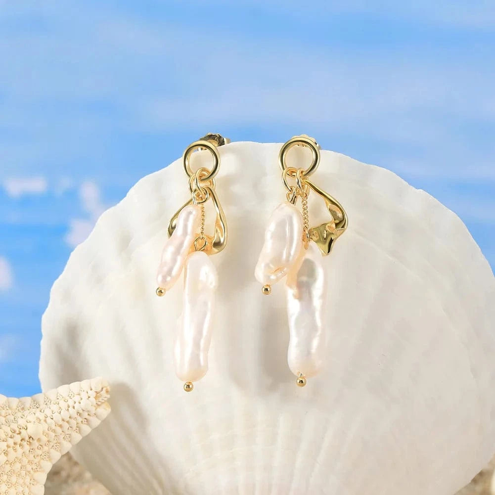 14K Gold Plated RINNTIN GPE86 Designer Fine Jewelry Earrings Stud 925 Sterling Silver Irregular Baroque Freshwater Pearl Charm Drop Earrings