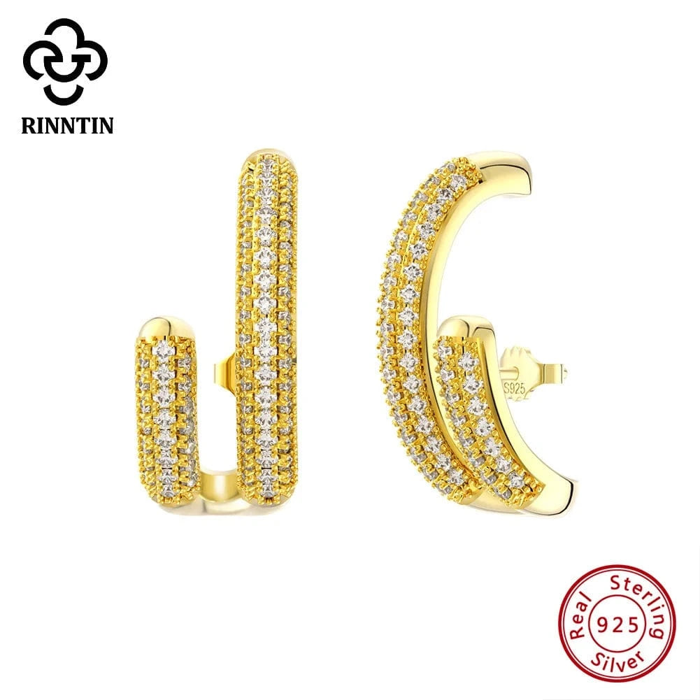 14K Gold Plated RINNTIN SE391 Fine Jewelry 925 Sterling Silver Earrings Wholesale U Shaped Cubic Zirconia Stud Earrings