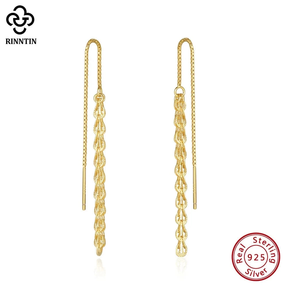 14K Gold Plated RINNTIN SE399 New Arrival Fine Jewelry 925 Sterling Silver Earrings 14K Gold Plated 3mm Phoenix Chain Tassels Earring