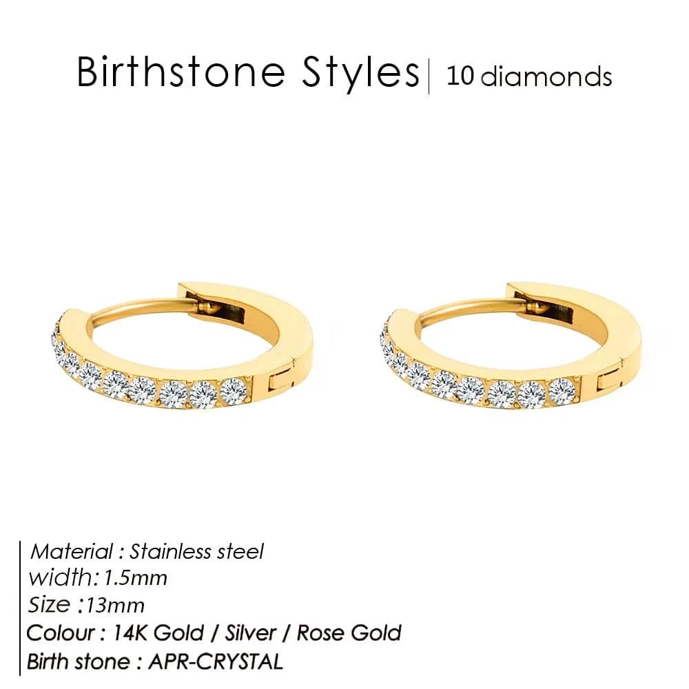 14K Gold - YE39082 / April-Crystal eManco Stainless Steel Birthstone Earrings Minimalist Huggie Hoop Earrings For Women Unisex Jewelry Wholesale