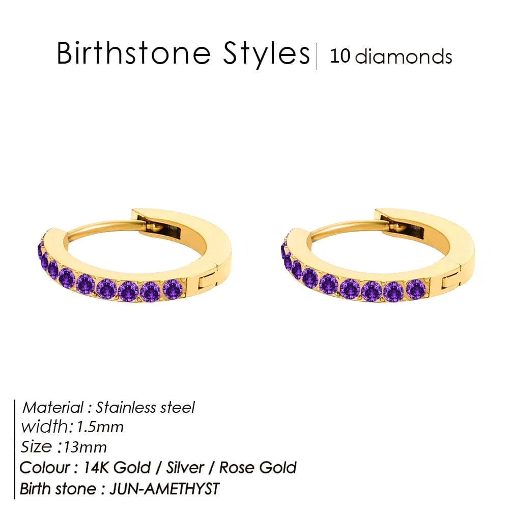 14K Gold - YE39082 / June-Amethyst eManco Stainless Steel Birthstone Earrings Minimalist Huggie Hoop Earrings For Women Unisex Jewelry Wholesale