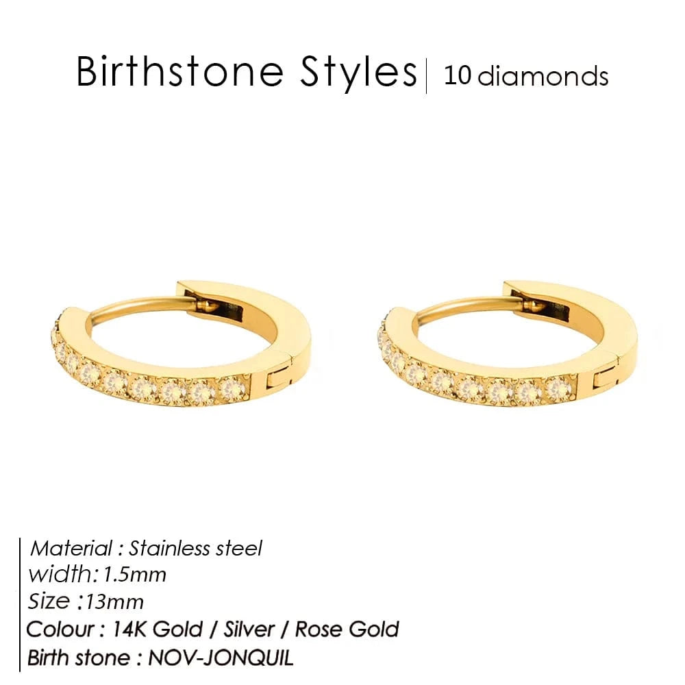14K Gold - YE39082 / November-Jonquil eManco Stainless Steel Birthstone Earrings Minimalist Huggie Hoop Earrings For Women Unisex Jewelry Wholesale