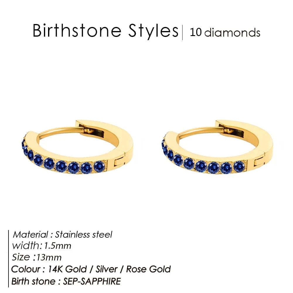 14K Gold - YE39082 / September-Sapphire eManco Stainless Steel Birthstone Earrings Minimalist Huggie Hoop Earrings For Women Unisex Jewelry Wholesale