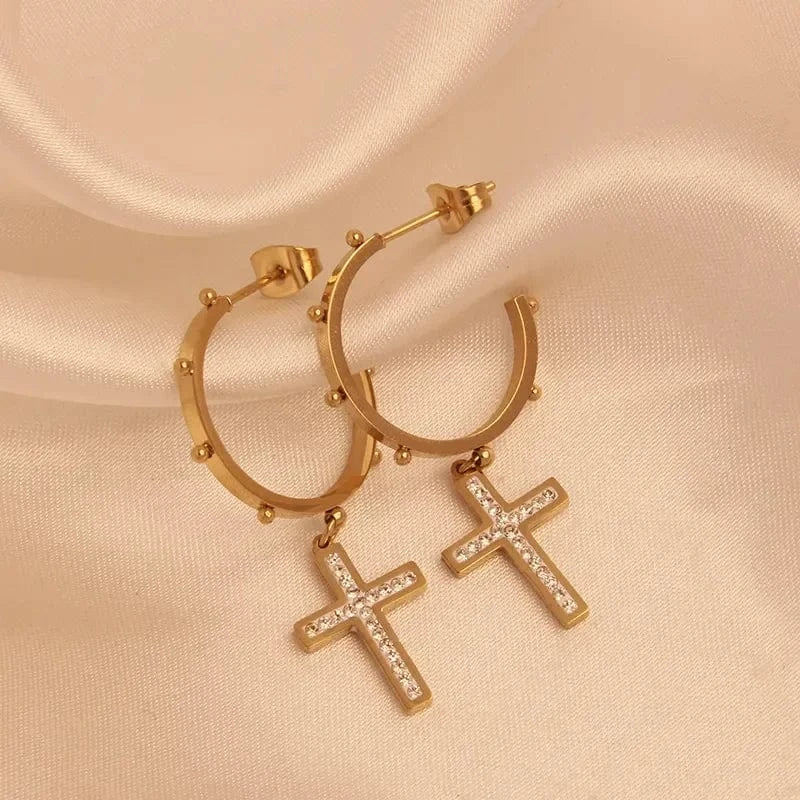 14k Series Stainless Steel Gold Plated Colorful Cbic Zirconia Hoop Tassel Earrings Fashion Women Stud Earring Jewelry
