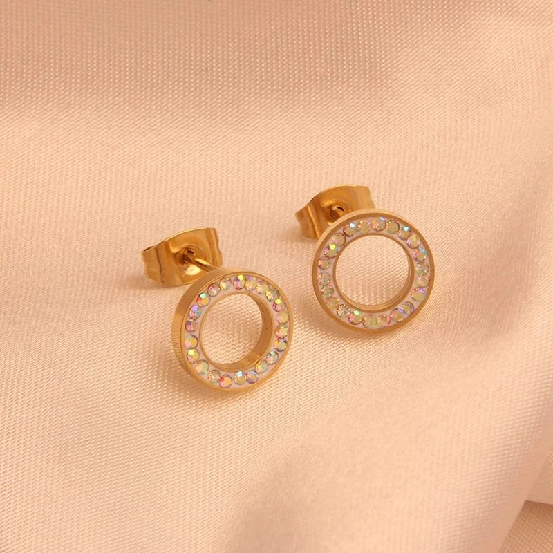 14k Series Stainless Steel Gold Plated Colorful Cbic Zirconia Hoop Tassel Earrings Fashion Women Stud Earring Jewelry