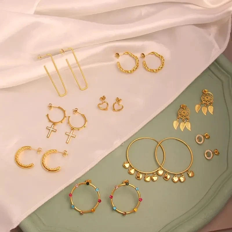 14k Series Stainless Steel Gold Plated Colorful Cbic Zirconia Hoop Tassel Earrings Fashion Women Stud Earring Jewelry