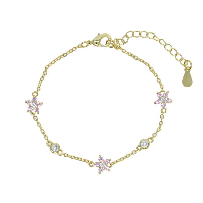 15+4cm / B211-g-pink New Arrived High Quality Unique Minimal Delicate Cute Lovely Flower Charm Rainbow Colorful CZ Choker Chain Necklace Jewelry