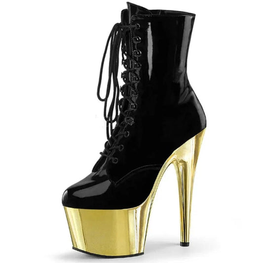 15 cm gold plated thin heel banquet queen black high heels 6 inch sexy fashion pole dance short boots fashion boots