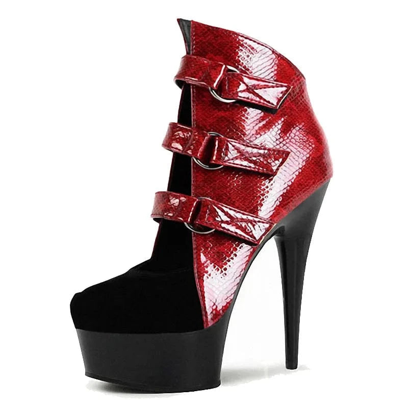 15 cm thin heel thick bottom black and red stitching new sexy nightclub banquet high-heeled single shoes