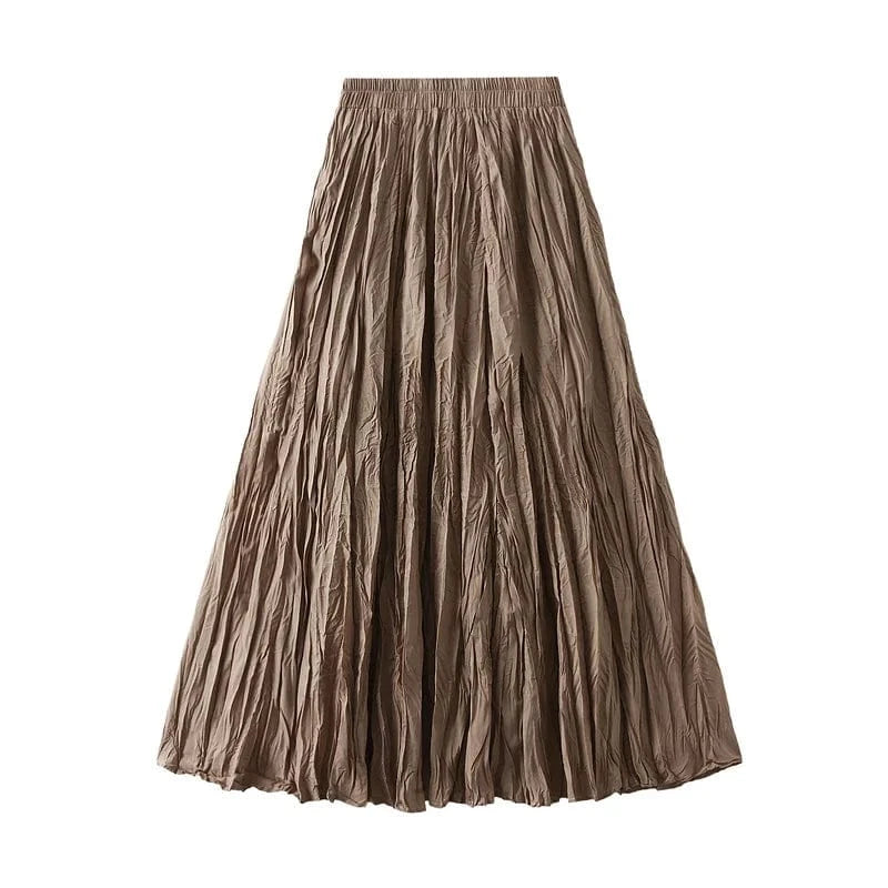 15 Colors Pleated Long Maxi Skirts Women Solid Color Casual Kawaii 2024 Spring Summer Elastic Waist Skirt Lining Luxury Faldas