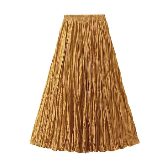 15 Colors Pleated Long Maxi Skirts Women Solid Color Casual Kawaii 2024 Spring Summer Elastic Waist Skirt Lining Luxury Faldas