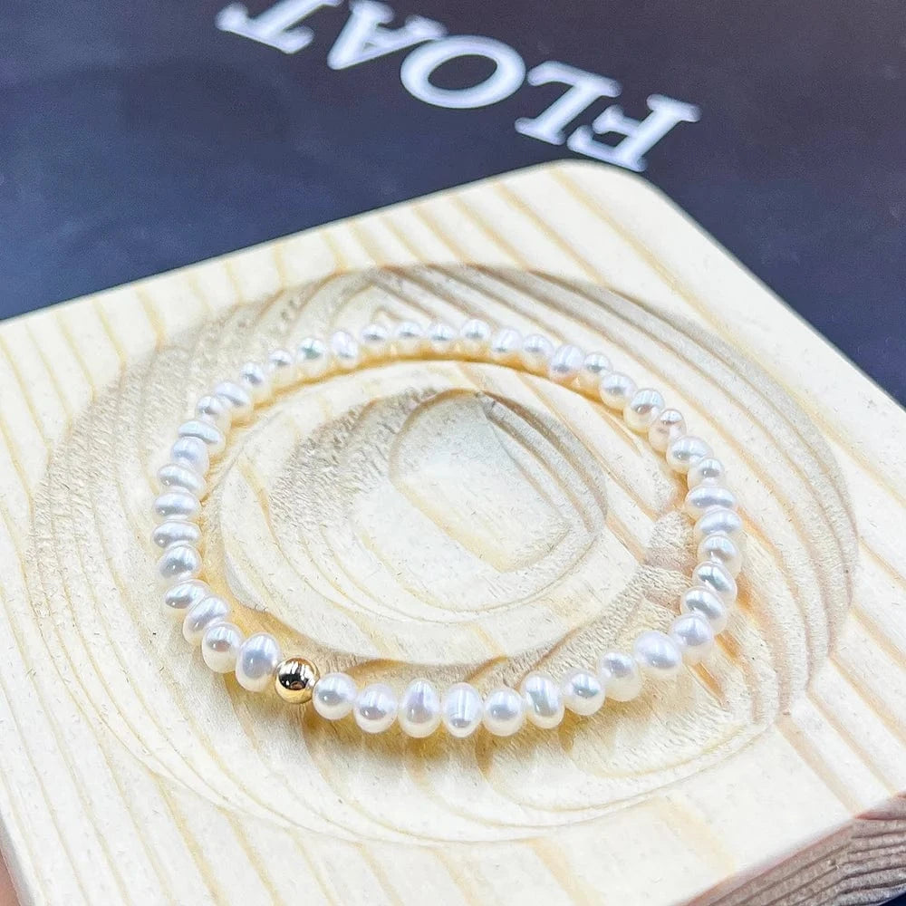 15'' necklace / 4mm Hot sale high quality 14k gold filled  beaded freshwater pearl bracelet fashion jewelry for women