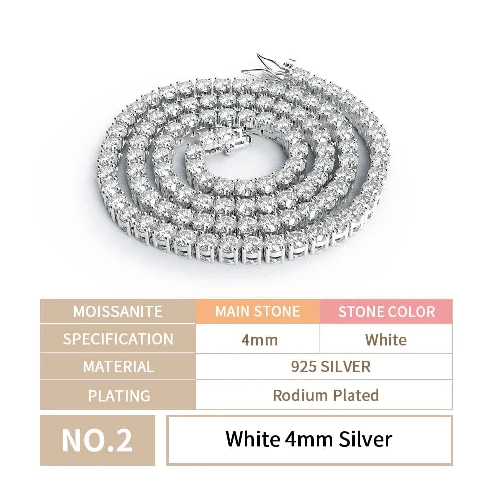 16.0inches / 4MM Moissanite Tennis Chain Xingyue 925 Gold Plated Sterling Silver 3mm 4mm 5mm Diamond MoissaniteTennis Chain Bracelet/Necklace