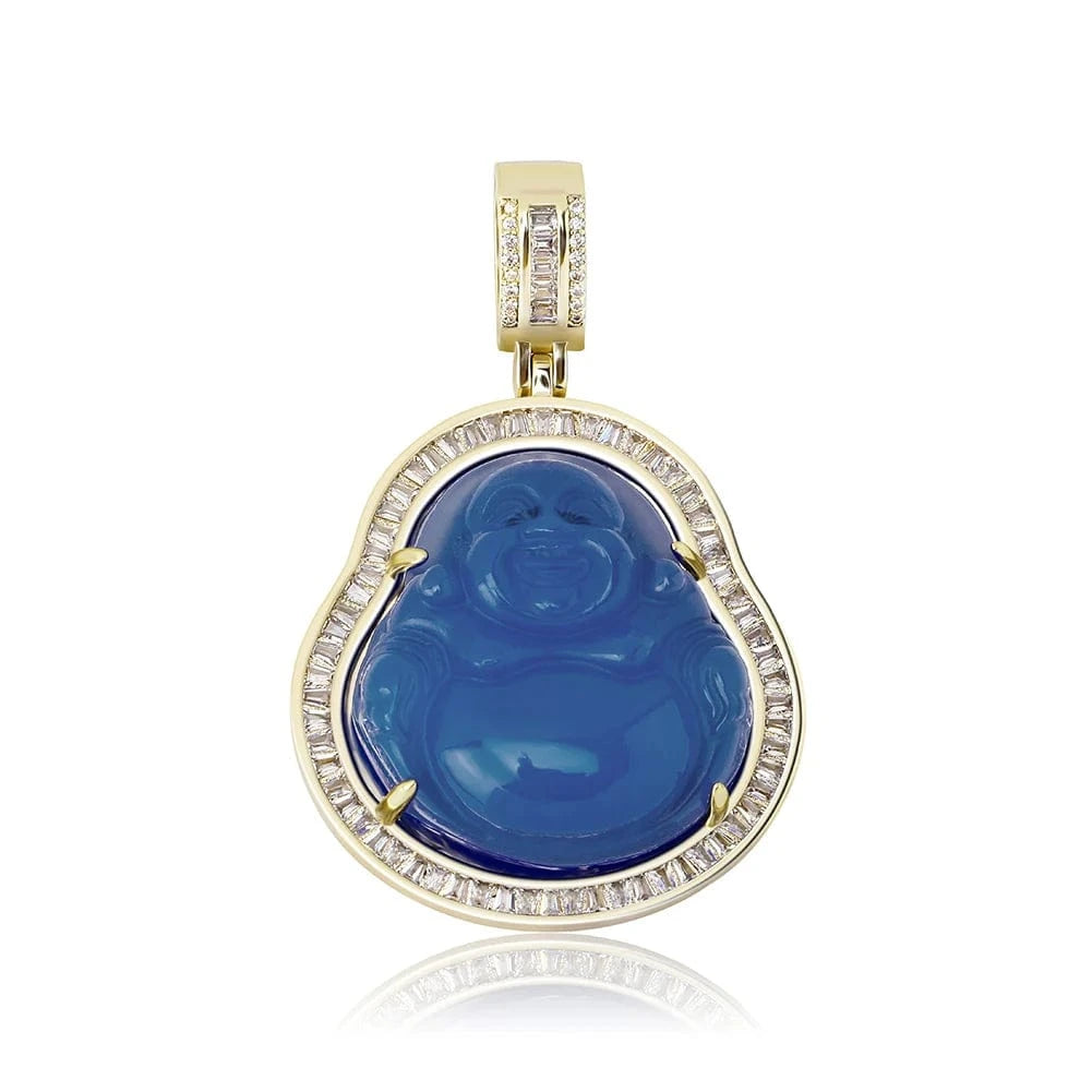 16''/18''/20''/22''/24'' Rope Chain / Gold+Blue Hip Hop Iced Out Pink Green Red Agate Jade Buddha Pendant for Women Men Necklace Baguette CZ Rapper Jewelry buddha necklace