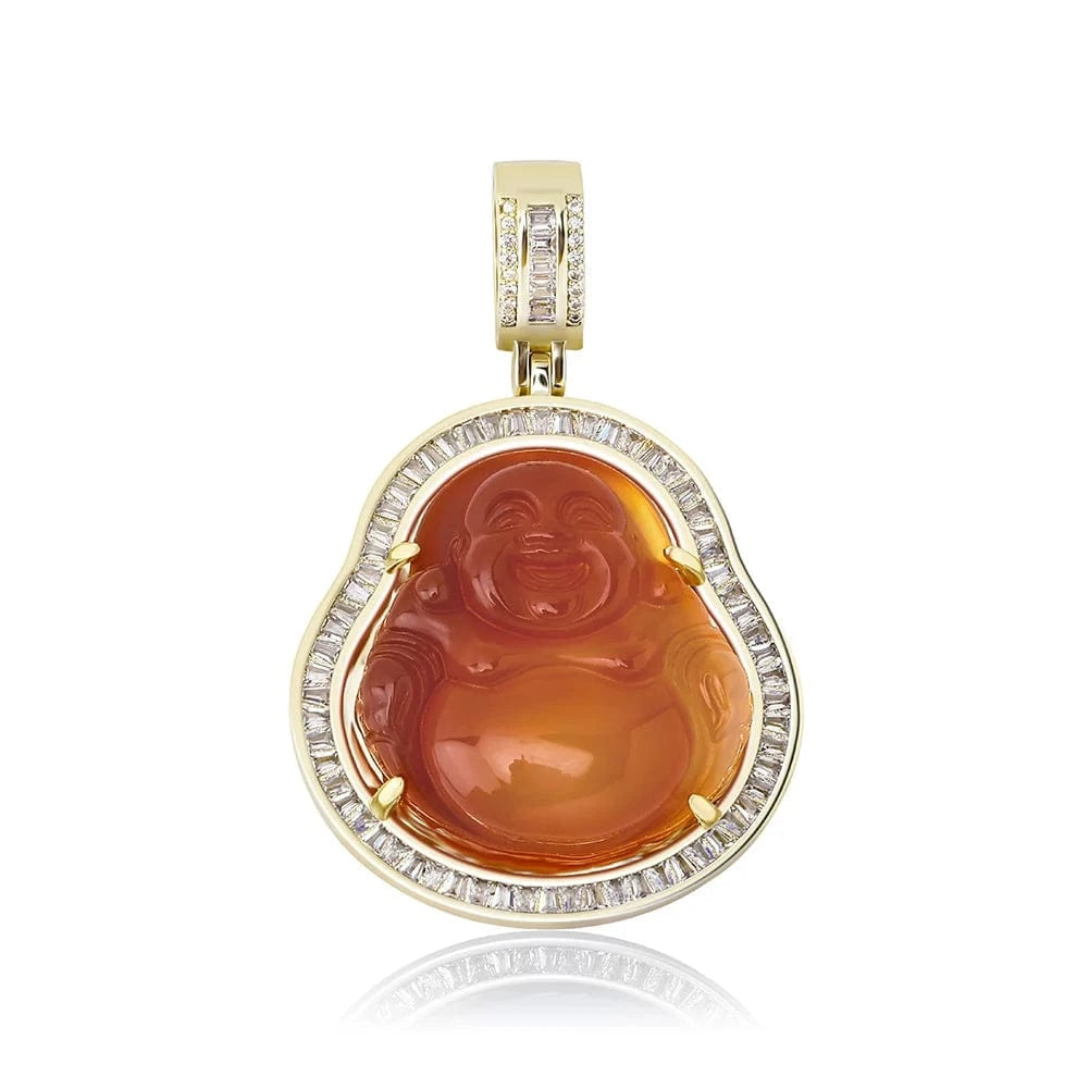 16''/18''/20''/22''/24'' Rope Chain / Gold+Brown Hip Hop Iced Out Pink Green Red Agate Jade Buddha Pendant for Women Men Necklace Baguette CZ Rapper Jewelry buddha necklace