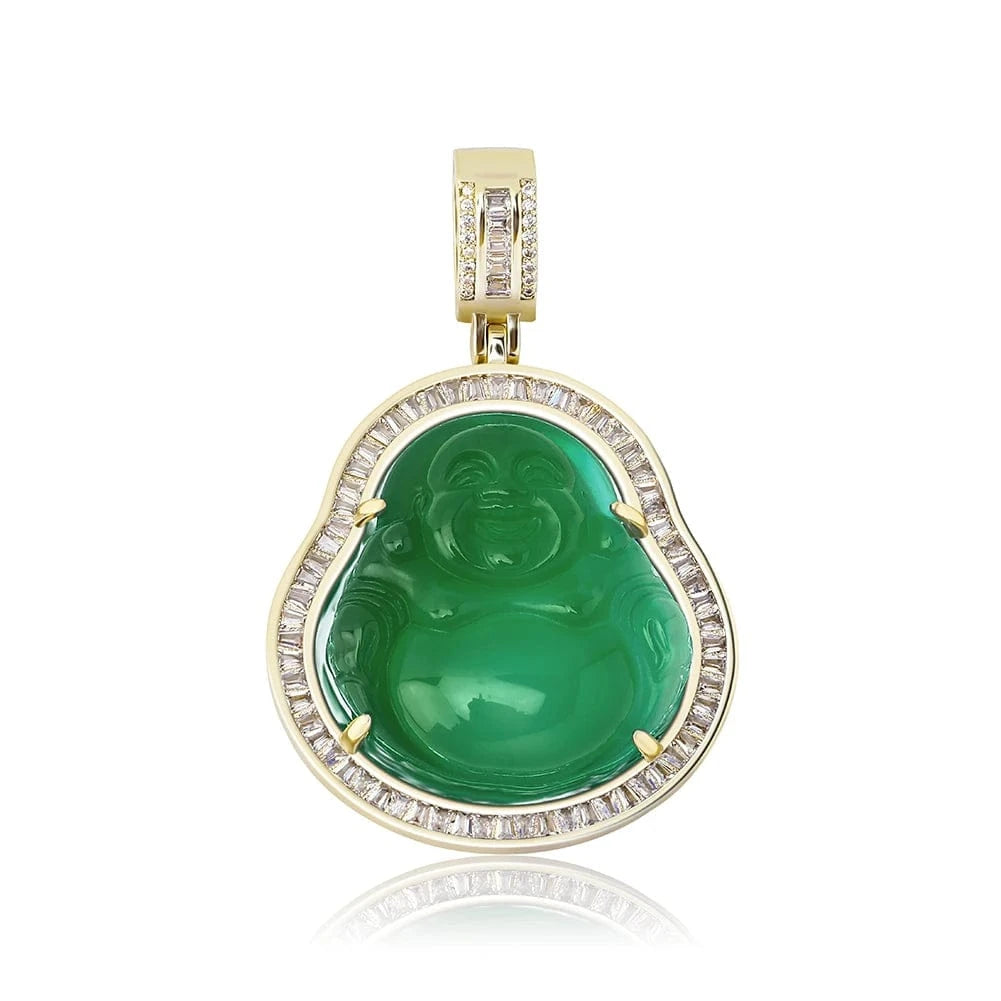 16''/18''/20''/22''/24'' Rope Chain / Gold+Green Hip Hop Iced Out Pink Green Red Agate Jade Buddha Pendant for Women Men Necklace Baguette CZ Rapper Jewelry buddha necklace