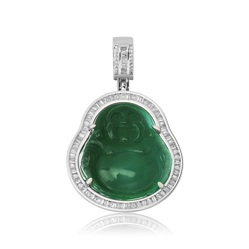 16''/18''/20''/22''/24'' Rope Chain / Silver+Green Hip Hop Iced Out Pink Green Red Agate Jade Buddha Pendant for Women Men Necklace Baguette CZ Rapper Jewelry buddha necklace