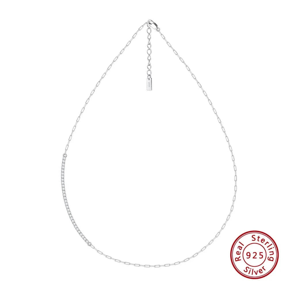 16+2 inches(40+5cm) / Rhodium Plated SC63 RINNTIN 925 Sterling Silver 14K Gold Plated Cubic Zirconia Tennis Chain Paperclip Link Chain Choker Dainty Jewelry