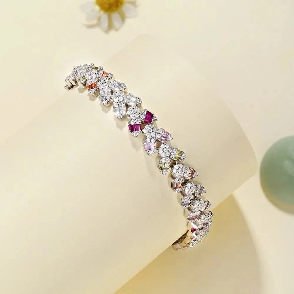 16+2cm / DY150216-S-W-CS Dylam Trending Design Fine Jewelry 925 Sterling Silver Rhodium Plated 5A Zirconia Colorful Multiple Color Baguette Bracelet