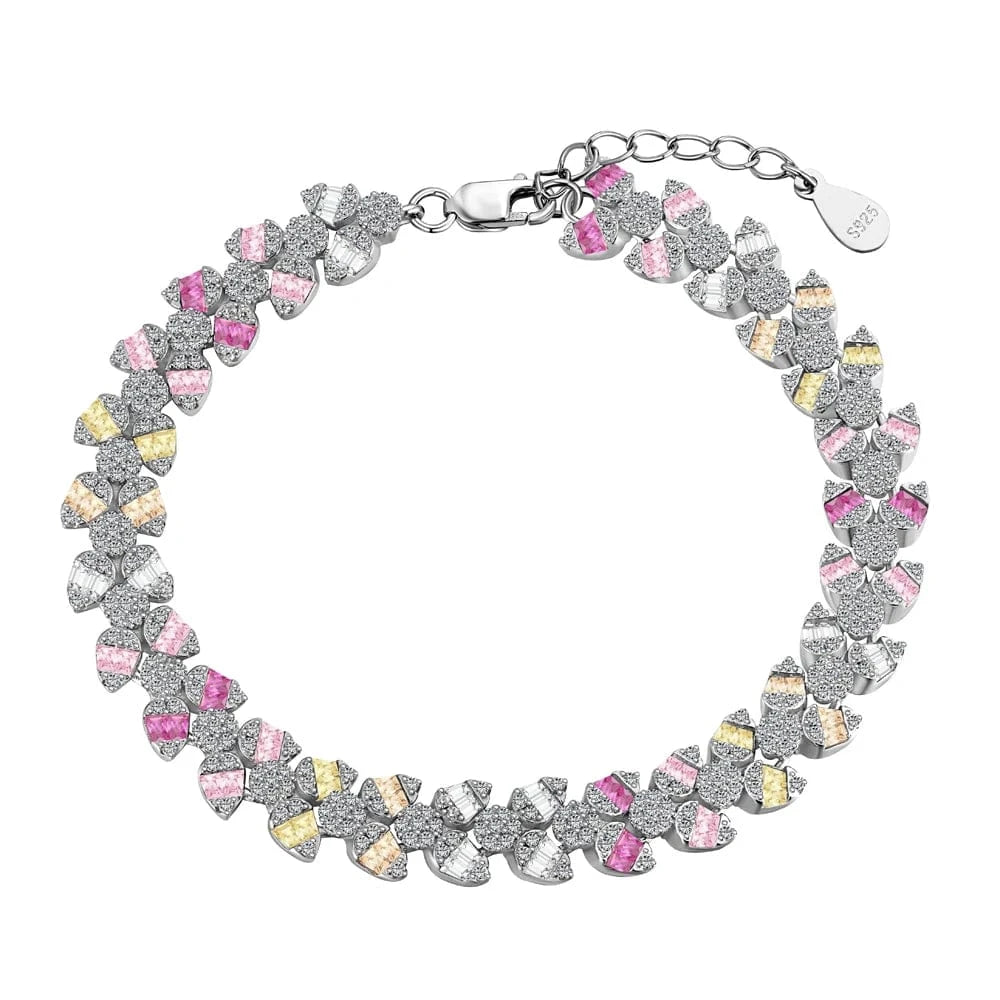 16+2cm / DY150216-S-W-CS Dylam Trending Design Fine Jewelry 925 Sterling Silver Rhodium Plated 5A Zirconia Colorful Multiple Color Baguette Bracelet