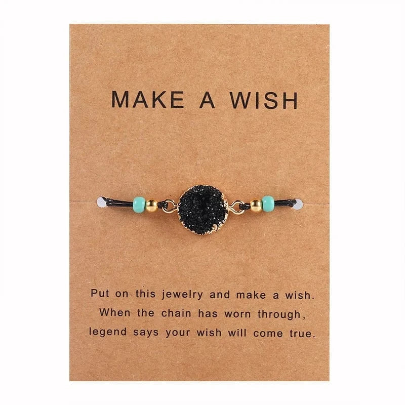 16-30cm / Black Drop shopping  Upgrade Friendship  Bracelet Women Make A Wish Crystal Natural Stone Quartz Paper Card  Bracelet