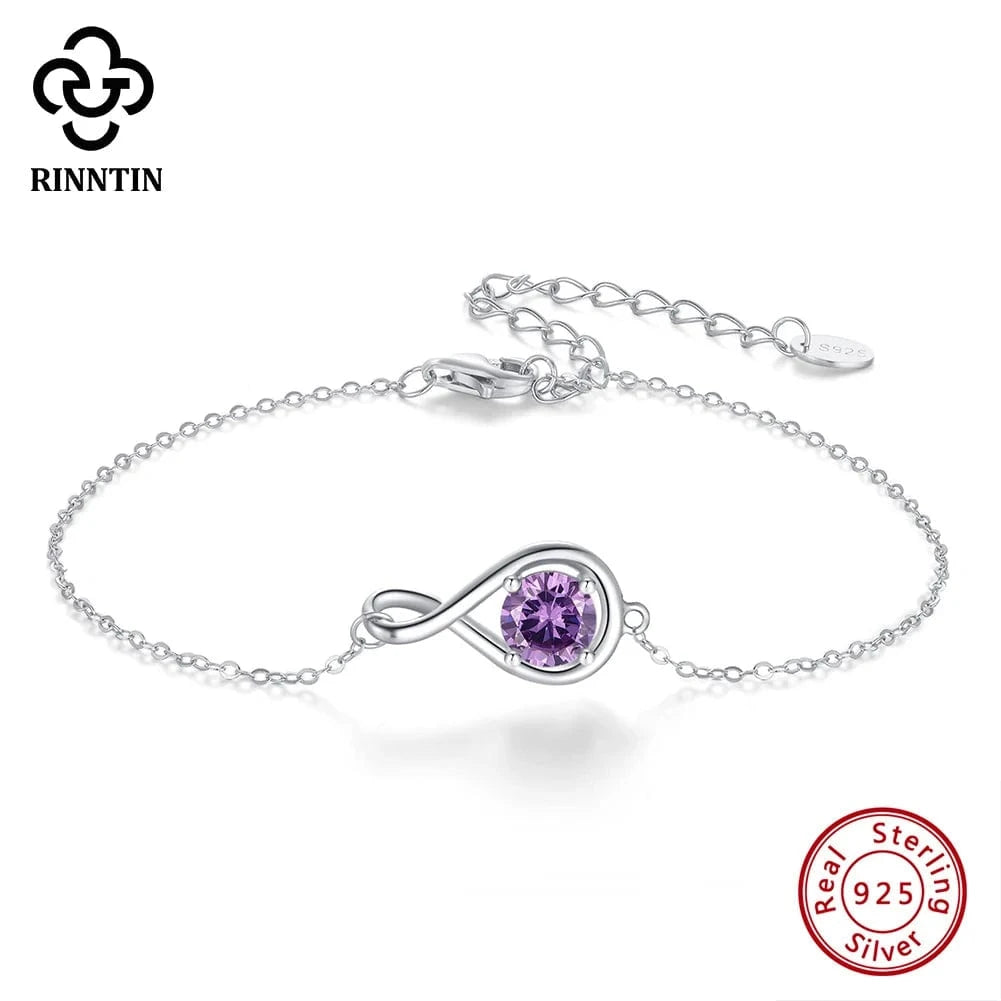 16.5+5 cm / SB170-2P RINNTIN SB170 Fine Jewelry 925 Sterling Silver Adjustable Bracelet New Arrival Colorful Cubic Zirconia Infinite Bracelet
