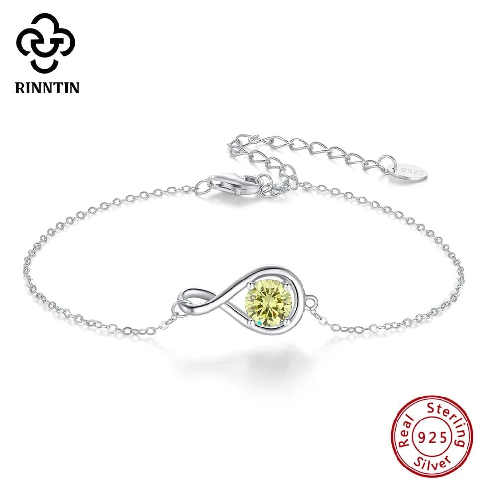 16.5+5 cm / SB170-8G RINNTIN SB170 Fine Jewelry 925 Sterling Silver Adjustable Bracelet New Arrival Colorful Cubic Zirconia Infinite Bracelet