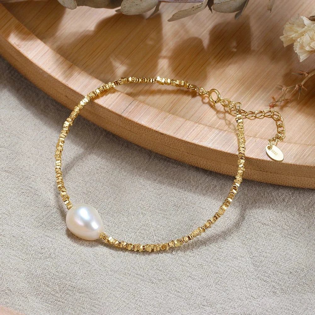 16.5+5cm(6.5+2 inch) / 14K Gold Plated GPB19 Rinntin New Arrival 2023 Fine Jewelry Bracelets & Bangles Couple Silver Freshwater Single Pearl Bracelet Chain for Women
