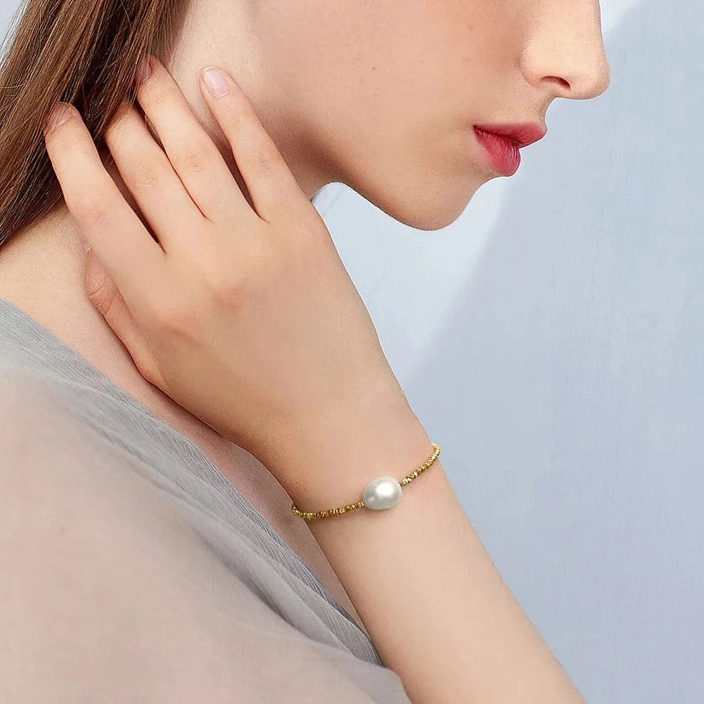 16.5+5cm(6.5+2 inch) / 14K Gold Plated GPB19 Rinntin New Arrival 2023 Fine Jewelry Bracelets & Bangles Couple Silver Freshwater Single Pearl Bracelet Chain for Women