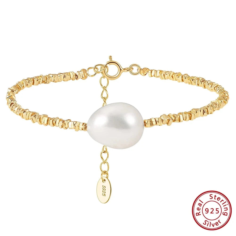 16.5+5cm(6.5+2 inch) / 14K Gold Plated GPB19 Rinntin New Arrival 2023 Fine Jewelry Bracelets & Bangles Couple Silver Freshwater Single Pearl Bracelet Chain for Women