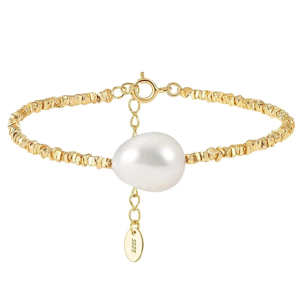 16.5+5cm(6.5+2 inch) / 14K Gold Plated GPB19 Rinntin New Arrival 2023 Fine Jewelry Bracelets & Bangles Couple Silver Freshwater Single Pearl Bracelet Chain for Women