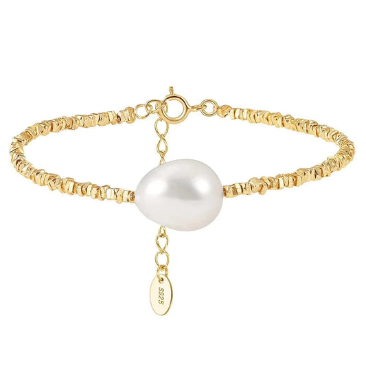 16.5+5cm(6.5+2 inch) / 14K Gold Plated GPB19 Rinntin New Arrival 2023 Fine Jewelry Bracelets & Bangles Couple Silver Freshwater Single Pearl Bracelet Chain for Women