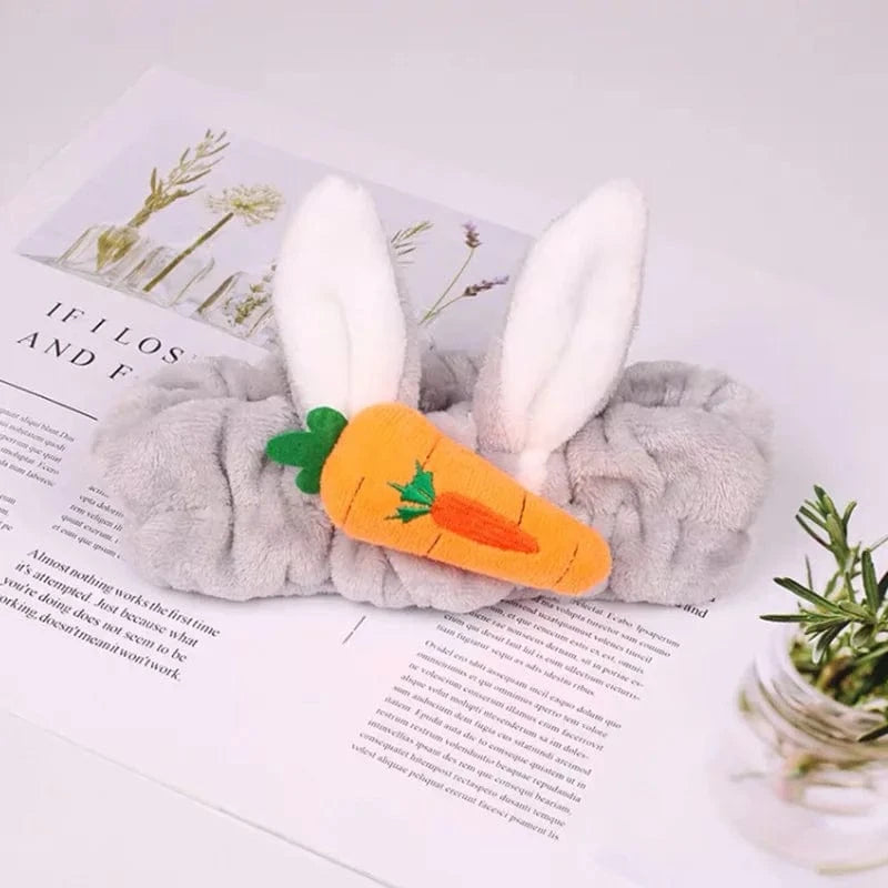 16 Carrot Gray Rabbit Ear Elastic Headband Custom Logo OMG Bowknot Wash Face Hairband Rabbit Cat Ear Cute Plush Lady Soft Women Elastic Hair Band Flannel Make up Headbands