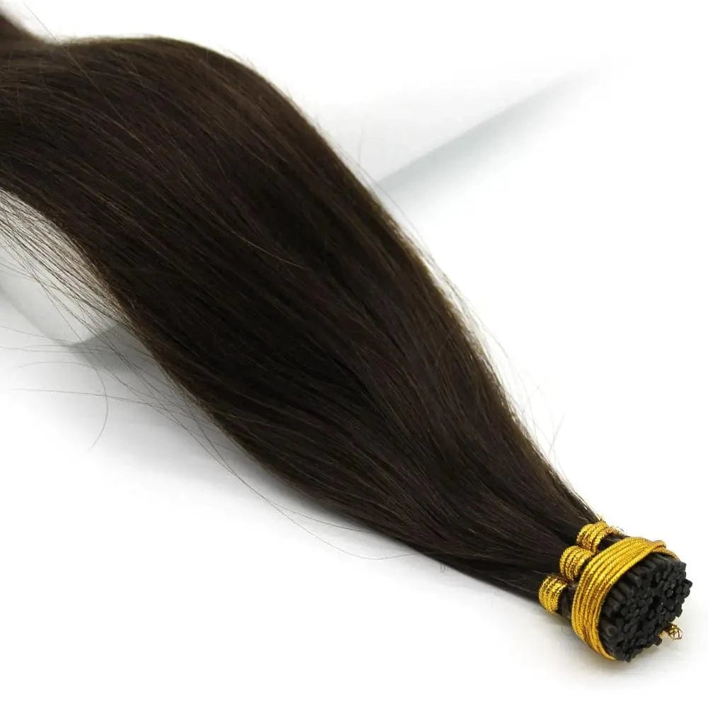 16 Inches / 2# Dark Brown Pre Bonded Keratin Stick I Tip Remy Human Hair Extensions 16-24" Straight 100s i tip hair extensions human hair